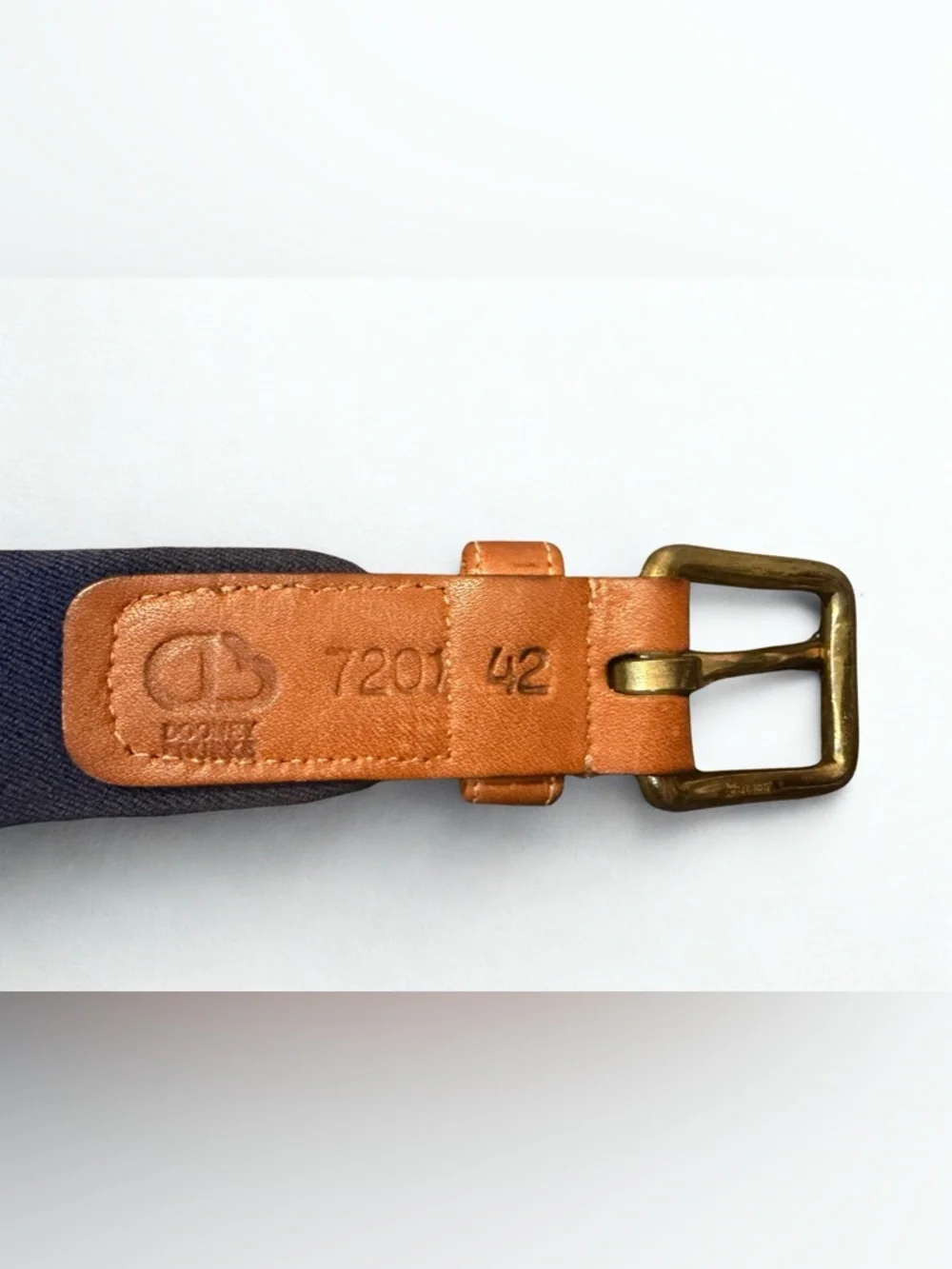 Vintage Dooney & Bourke Navy Elastic Belt with Tan Leather 42
